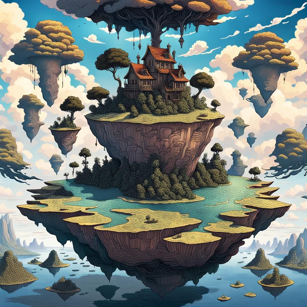 Floating Islands in Fantastical Sky: Ultra HD Photography
