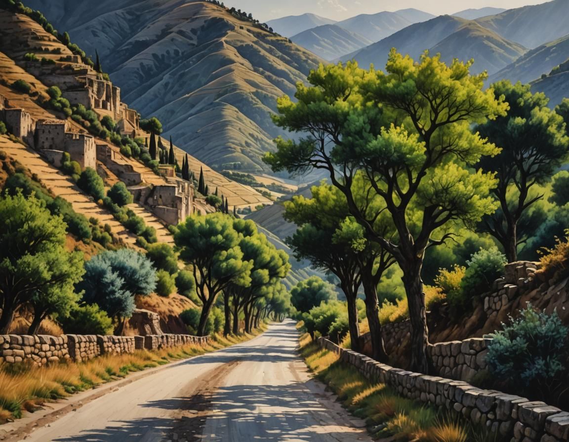 Rural Turkish Scenery Near Ephesus in Mixed Media