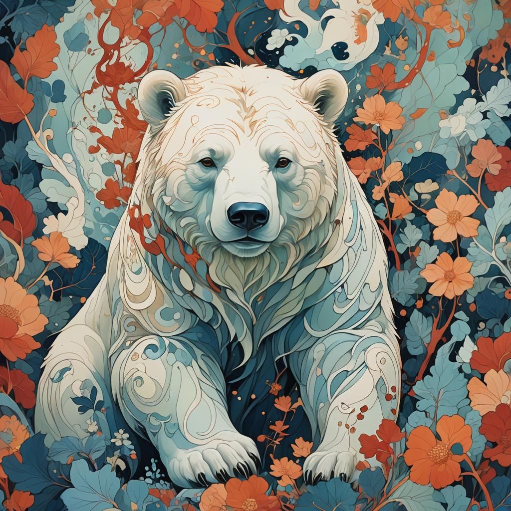Spirit Bear in Abstract Digital Art Style