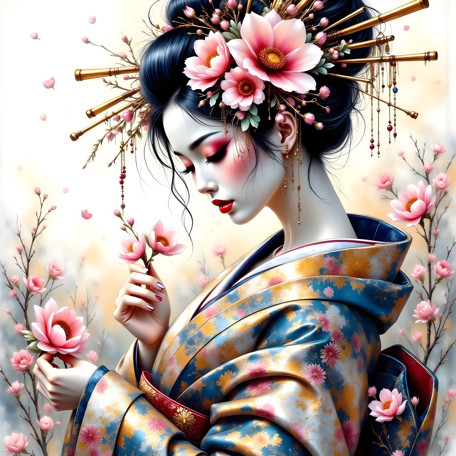 Elegant Geisha in Beautiful Watercolor Style