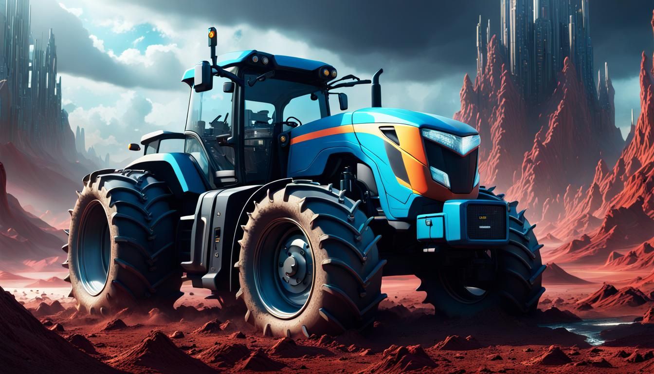 Futuristic High-Powered Tractor: Detailed Matte Painting