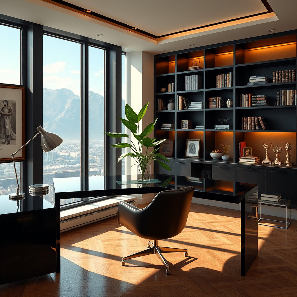 Modern Home Office with Art in Hyperrealistic Style