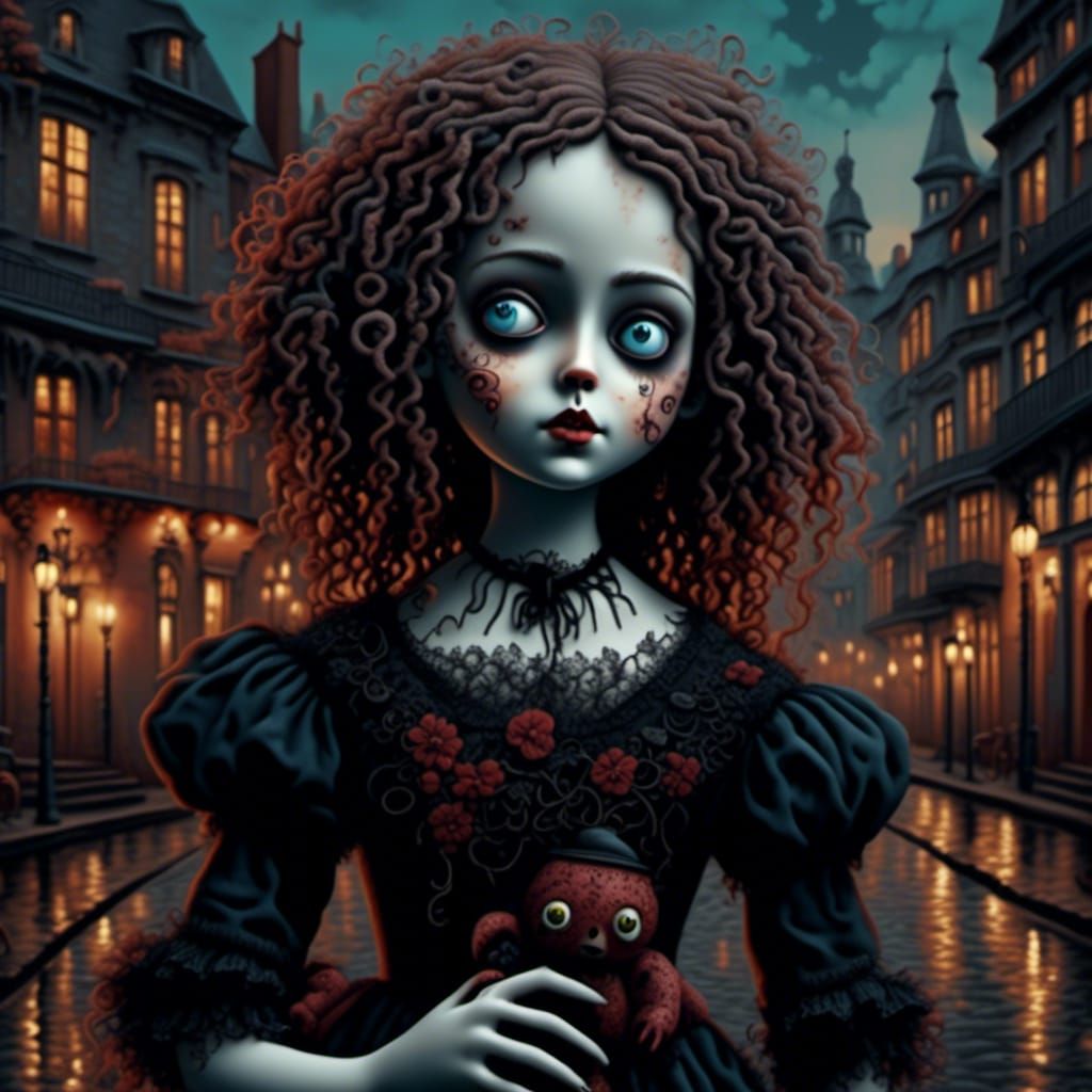 Gothic Vampire with Doll in New Orleans