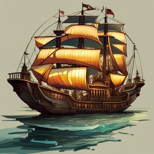 Steampunk Pirate Ship with Luminous Colors