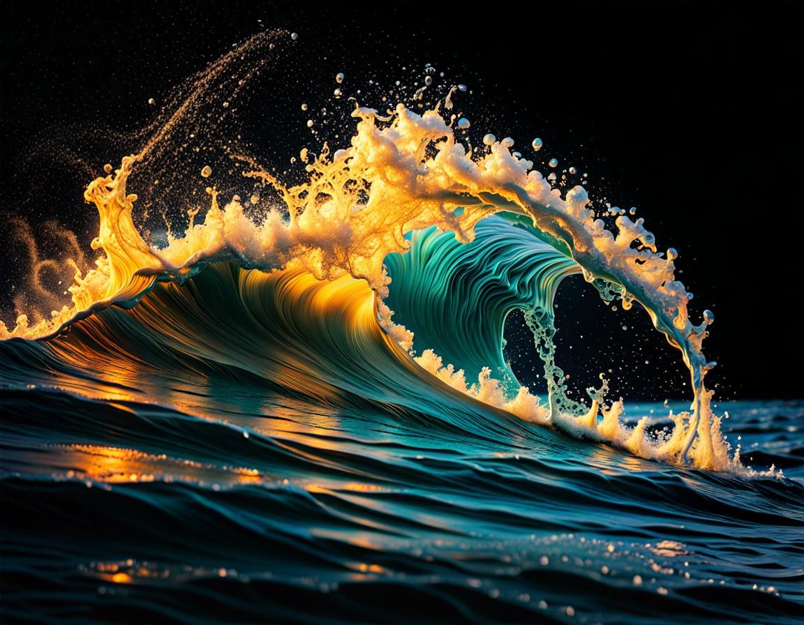 Phosphorescent Waves on Black Sand Beach in Splash Art
