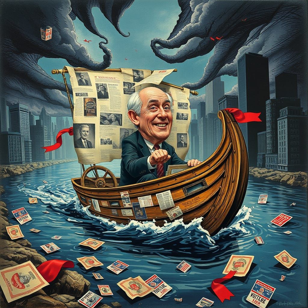 Satirical illustration.