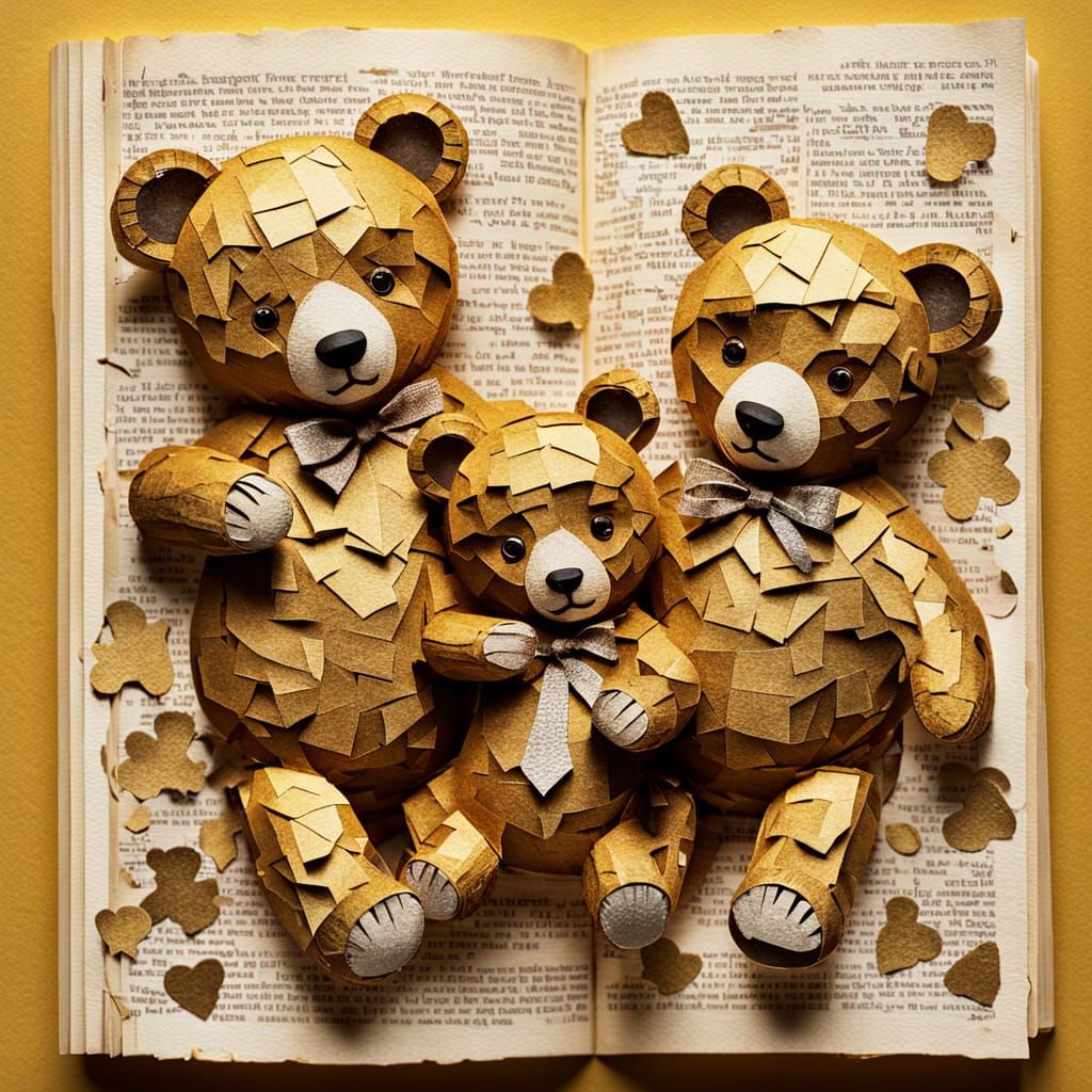 Mischievous Teddy Bears Play in Paper Sculpture