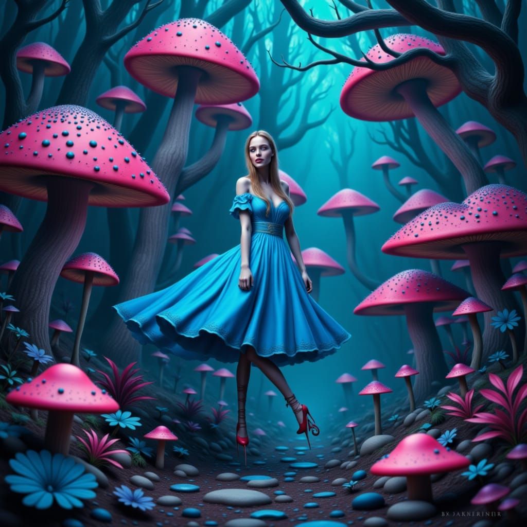 Sinister Alice in Bioluminescent Wonderland