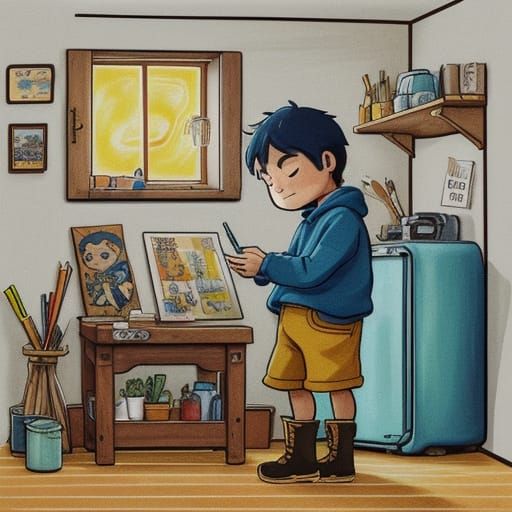 Charming Chibi Handyman Ant in a Cozy Workshop