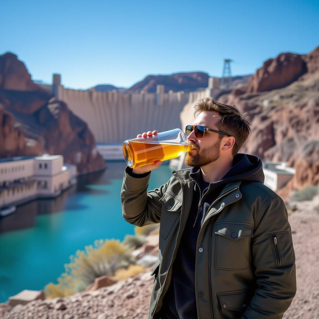 Sam Riegel Drinks From Hoover Dam Flask