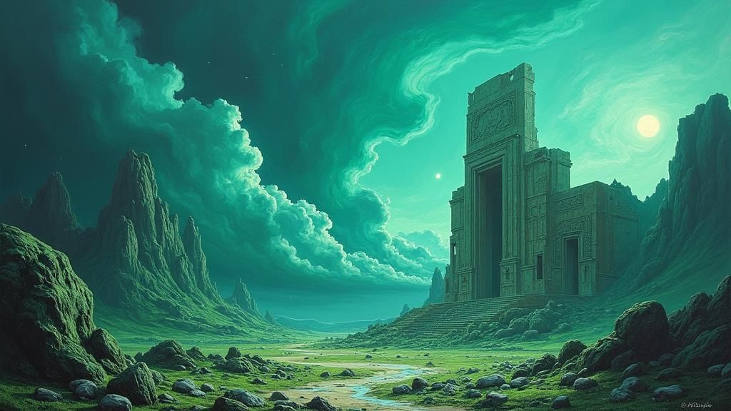 Emerald Exoplanet Temple Ruins in Oil Paint Style