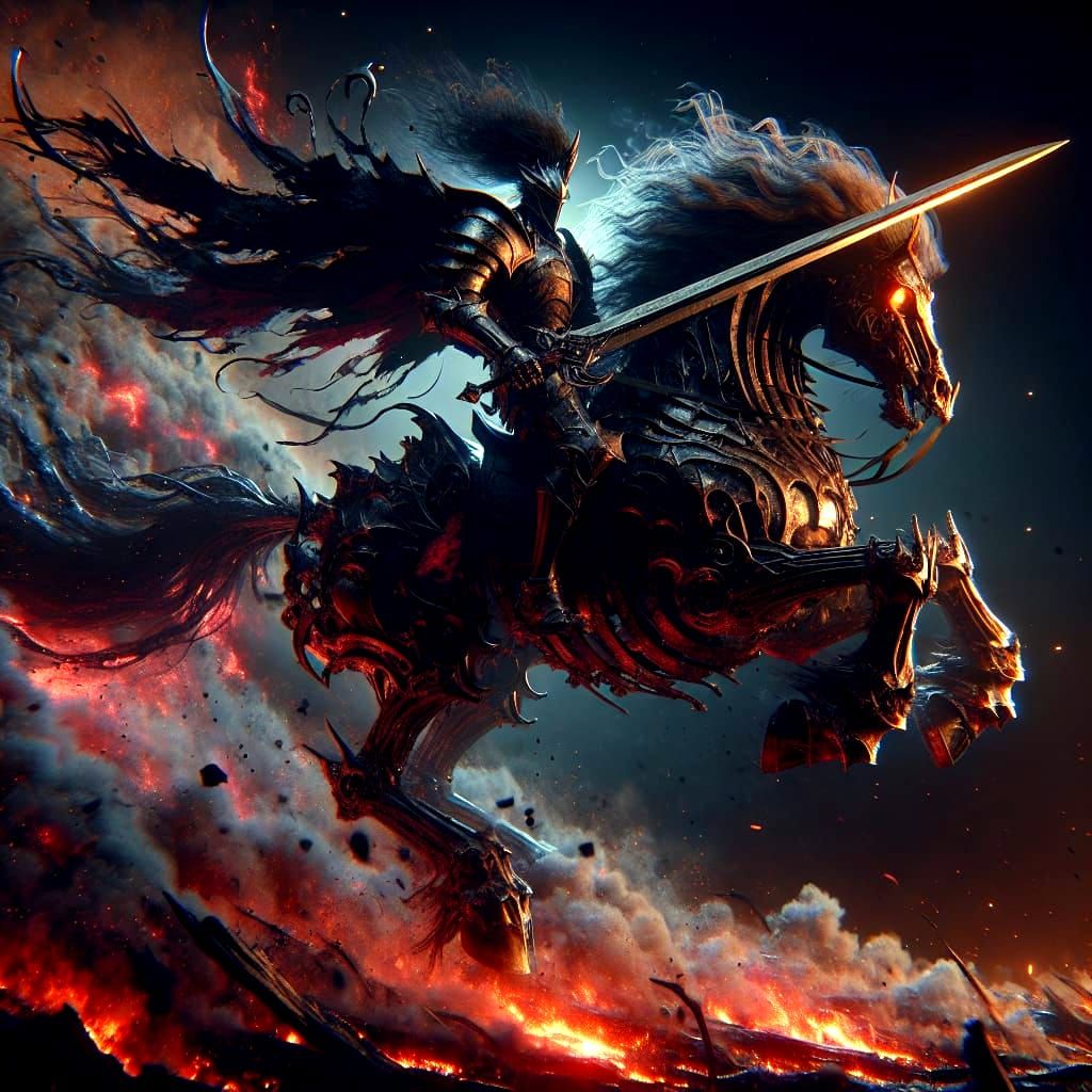 Armored Knight on Skeletal Horse in Dark Fantasy