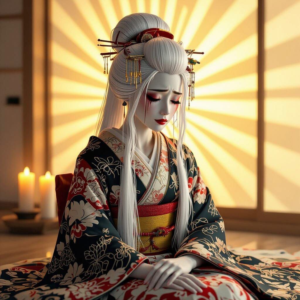 Geisha in Candlelight: 3D Digital Art