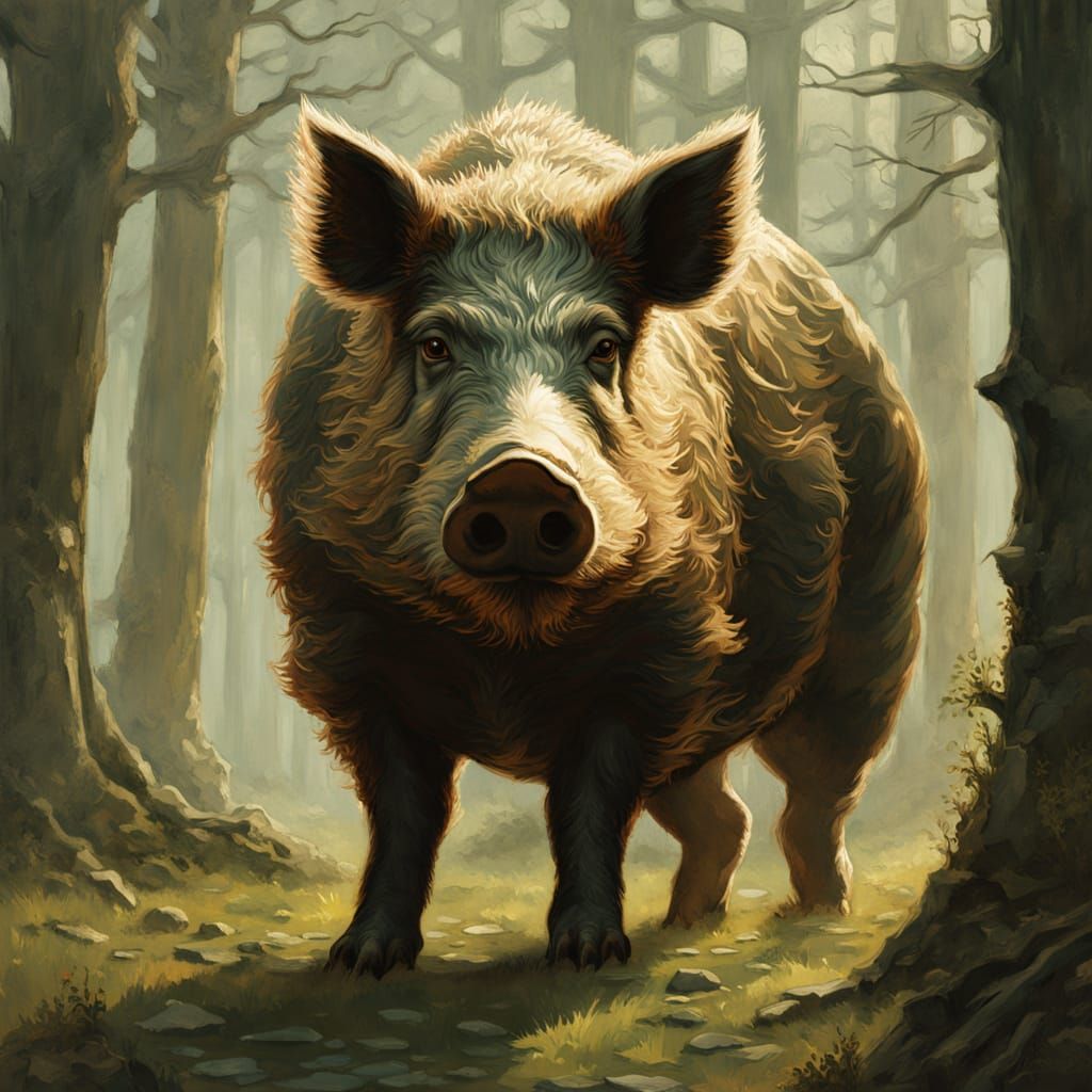 Obese Pyromorphite Glass Boar in Woodland Clearing