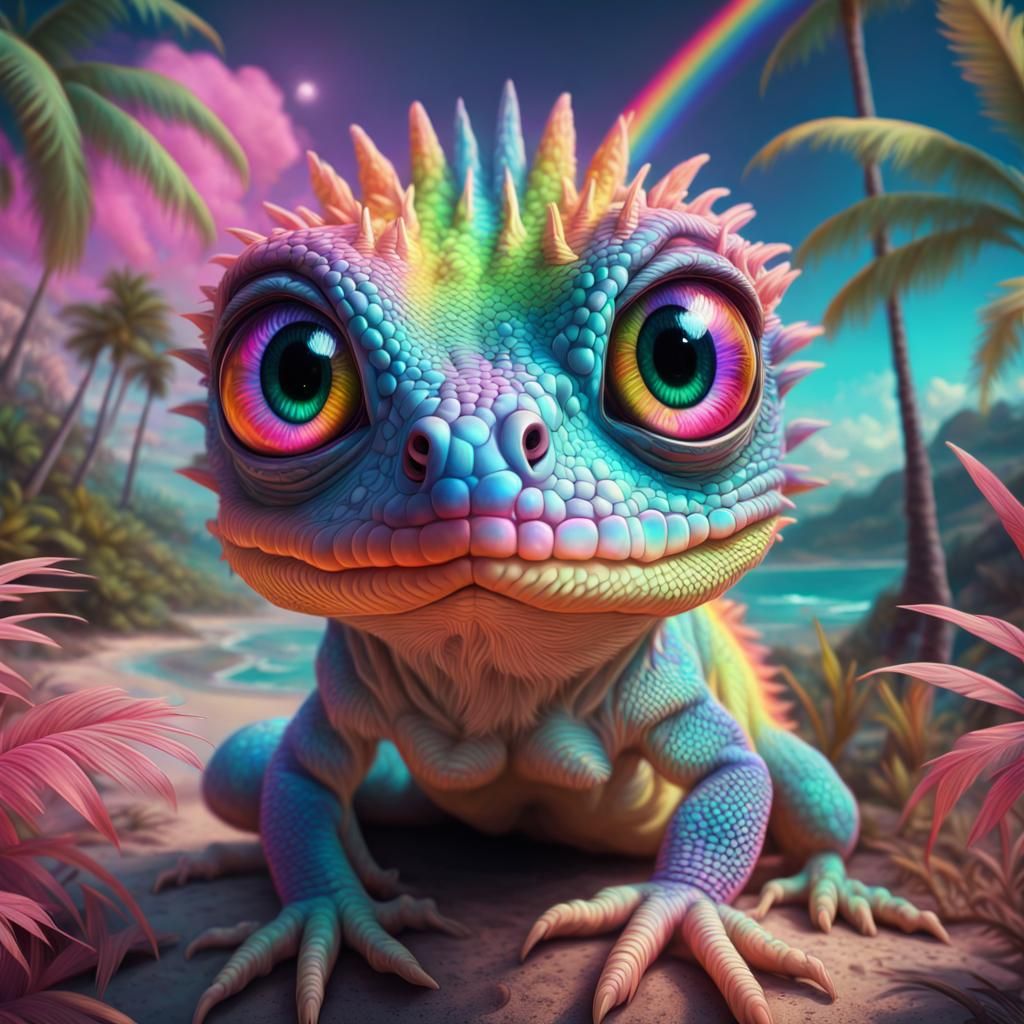 Vaporwave aesthetic lizard