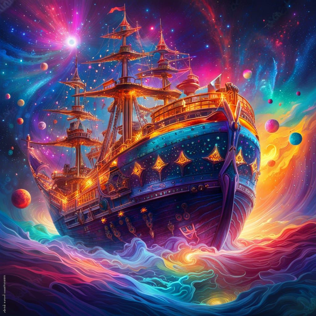Magical Crystal Ship in Cosmic Ocean