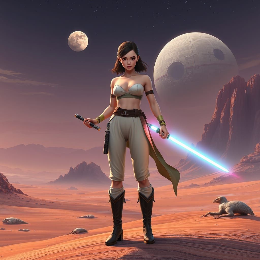 Jedi Woman on Tatooine in 3D Anime Style