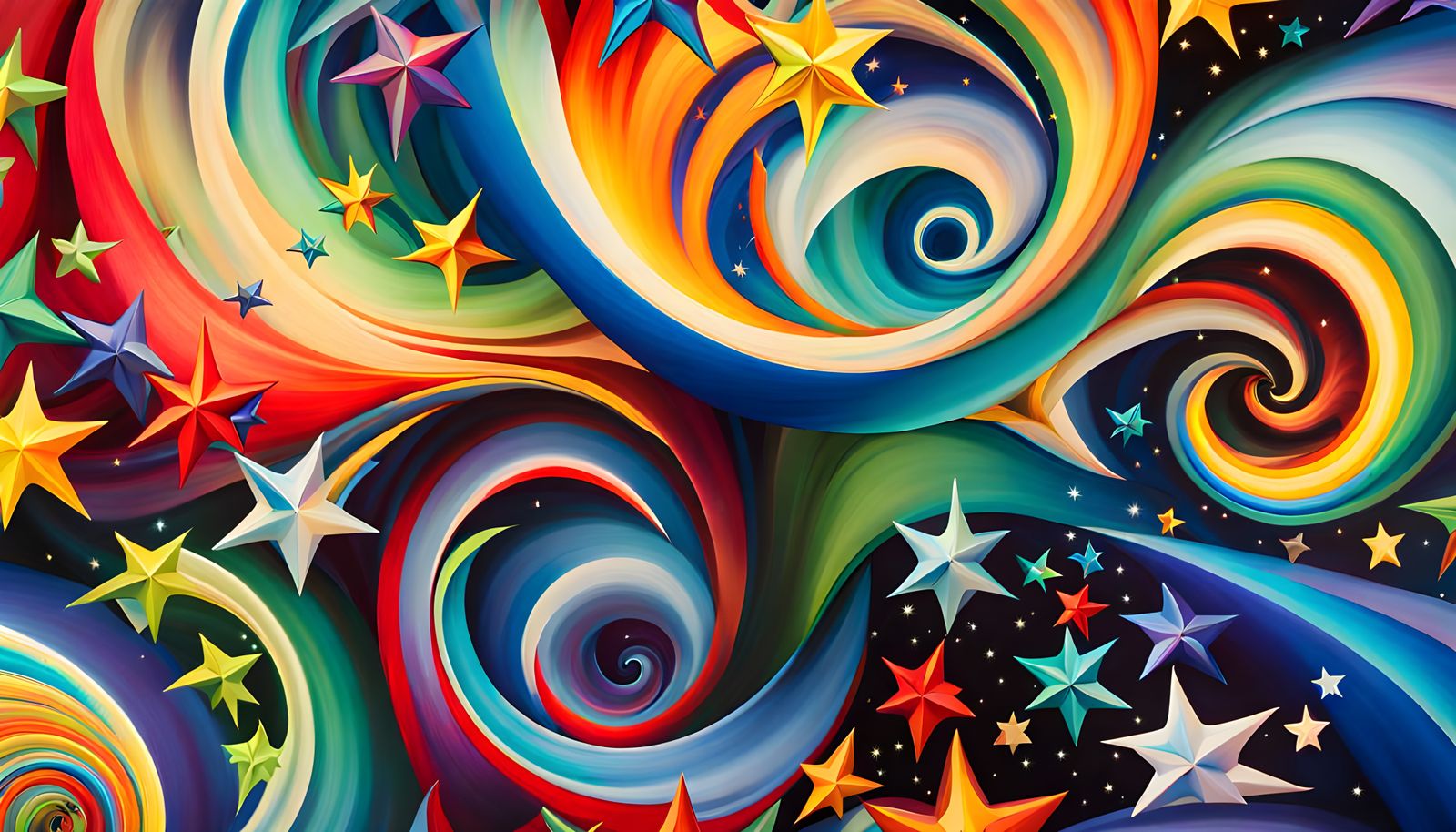 Vortex Tunnel Creates Iridescent Star Cluster in Impasto Sty...