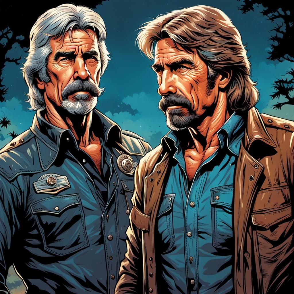 Sam Elliot and Chuck Norris in Comic Book Art