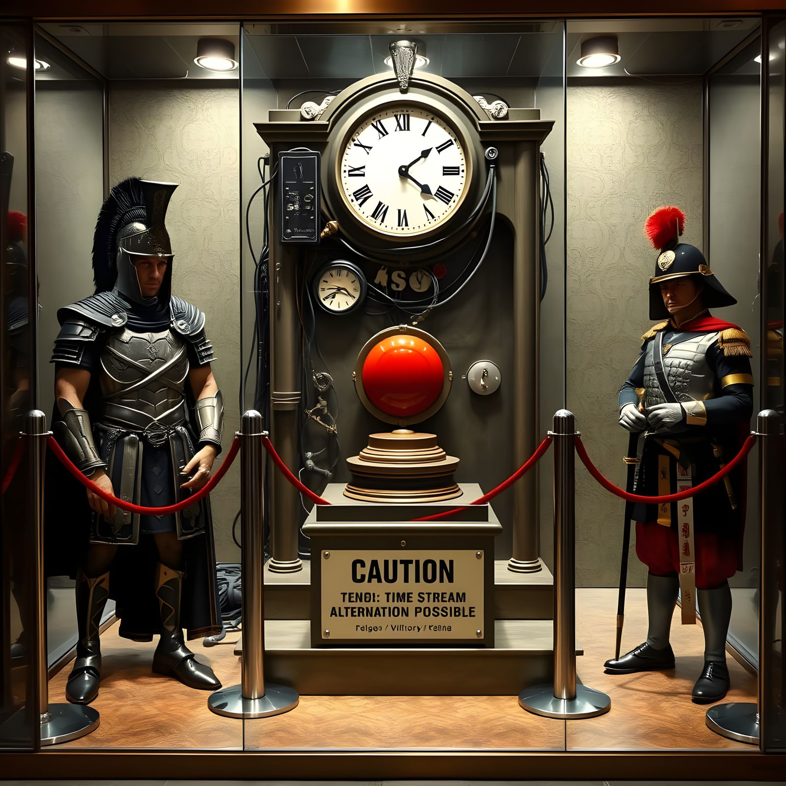 Guarded Time Machine with Ominous Red Button