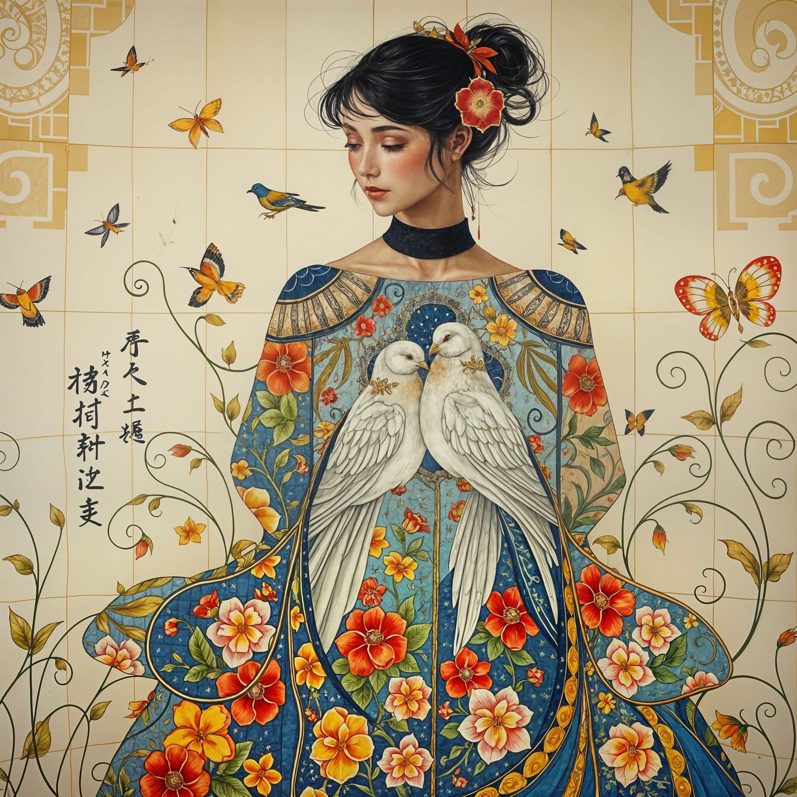 Surrealist Beauty of Mended Doves in Kintsugi Style