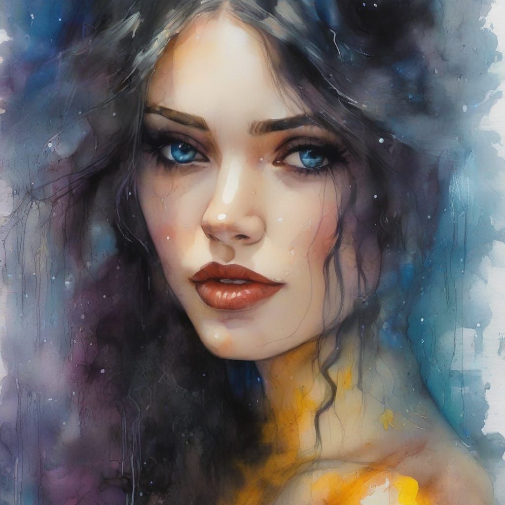 Gothic Goddess in Ink and Watercolour