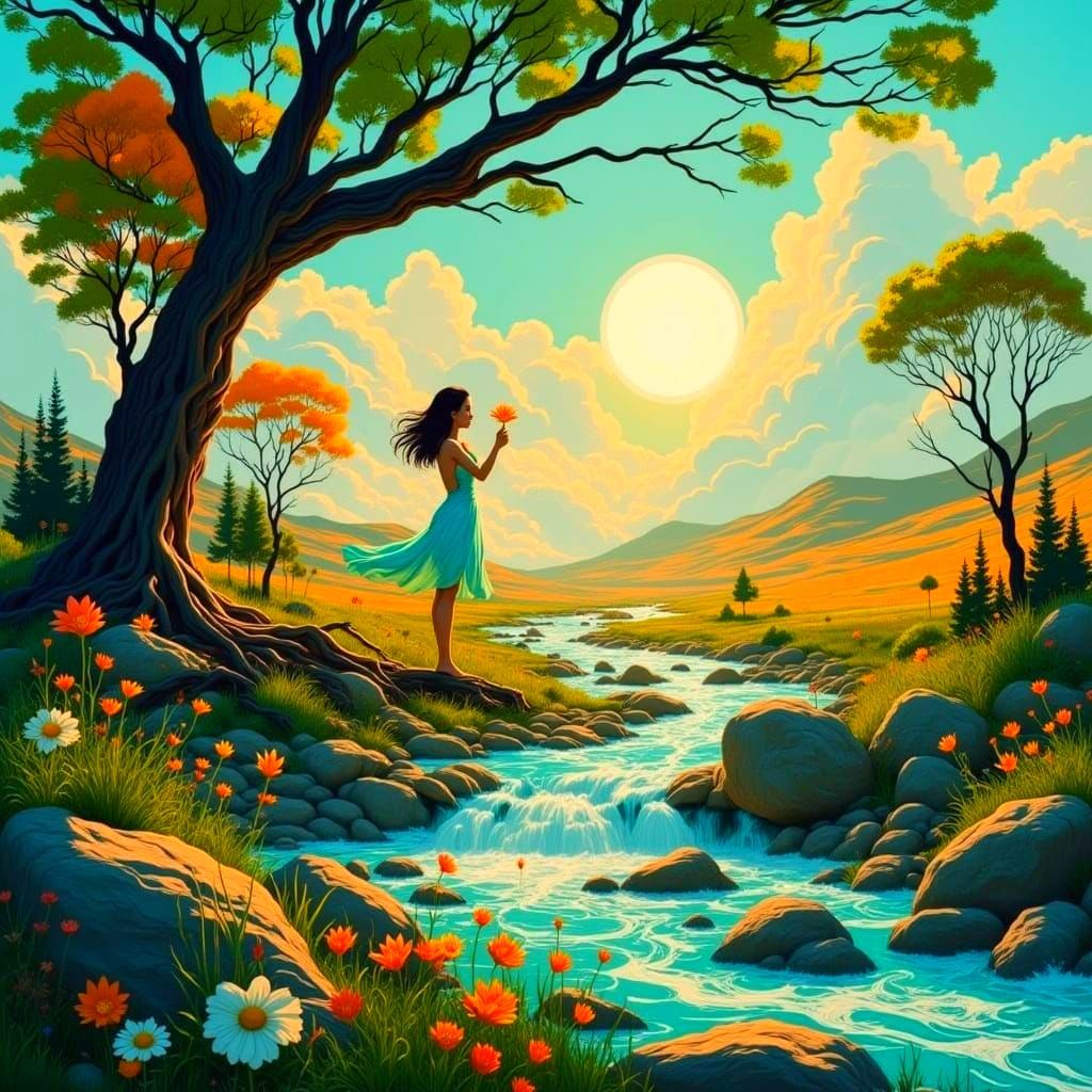 Riverbank Serenade in Vibrant Floral Colors