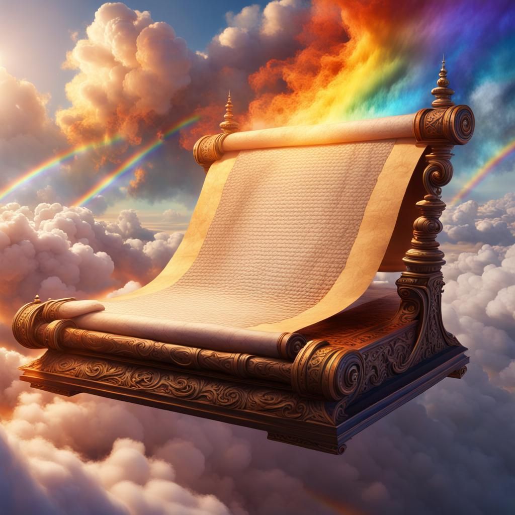 Rainbow Fire Engulfs Ancient Scroll: Fantasy Concept Art
