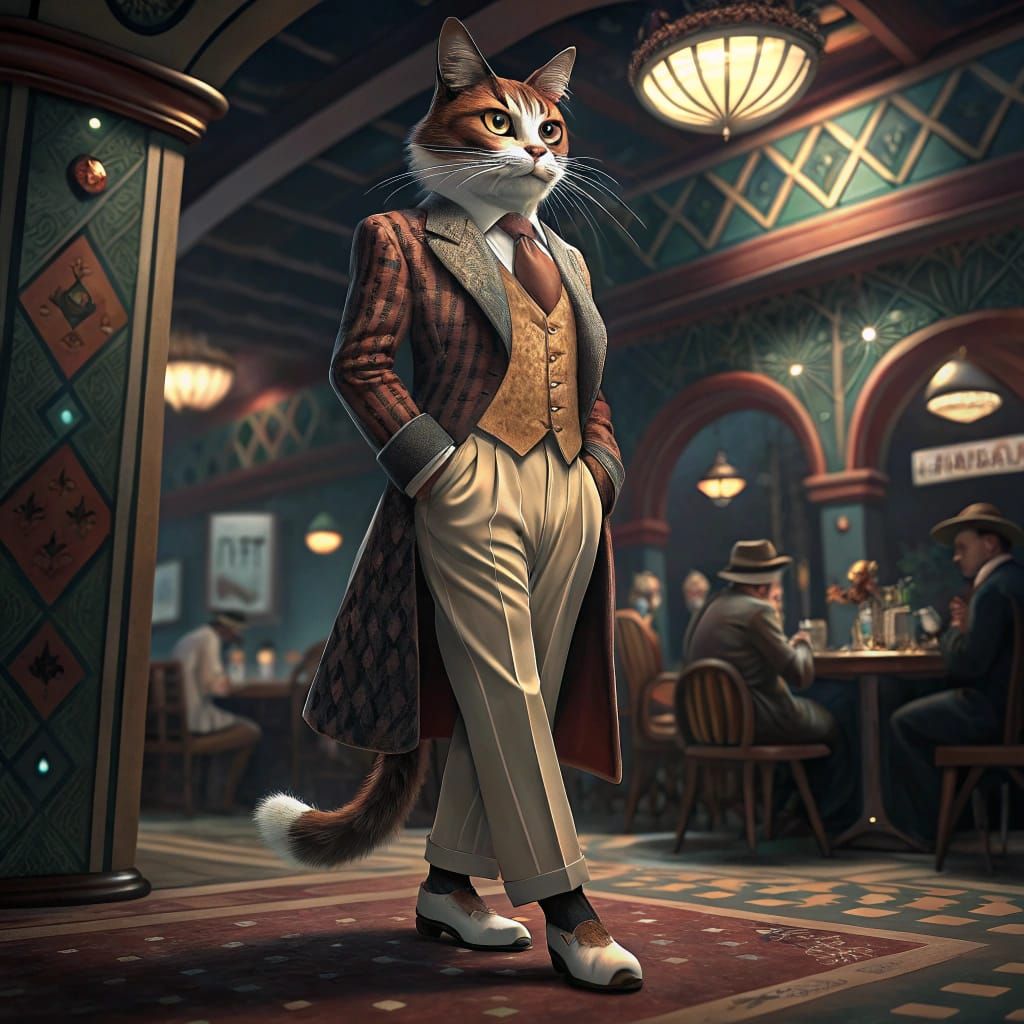 Calico Cat in Zoot Suit in Art Deco Nightclub