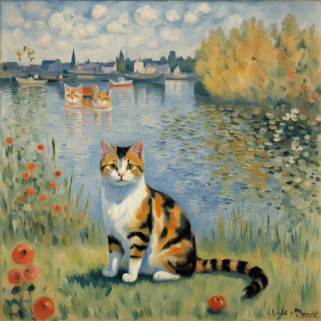 Impressionist Feline Portrait in Vibrant Colors