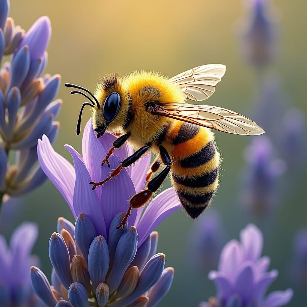 Bee on Russian Sage, Impasto Oil Painting