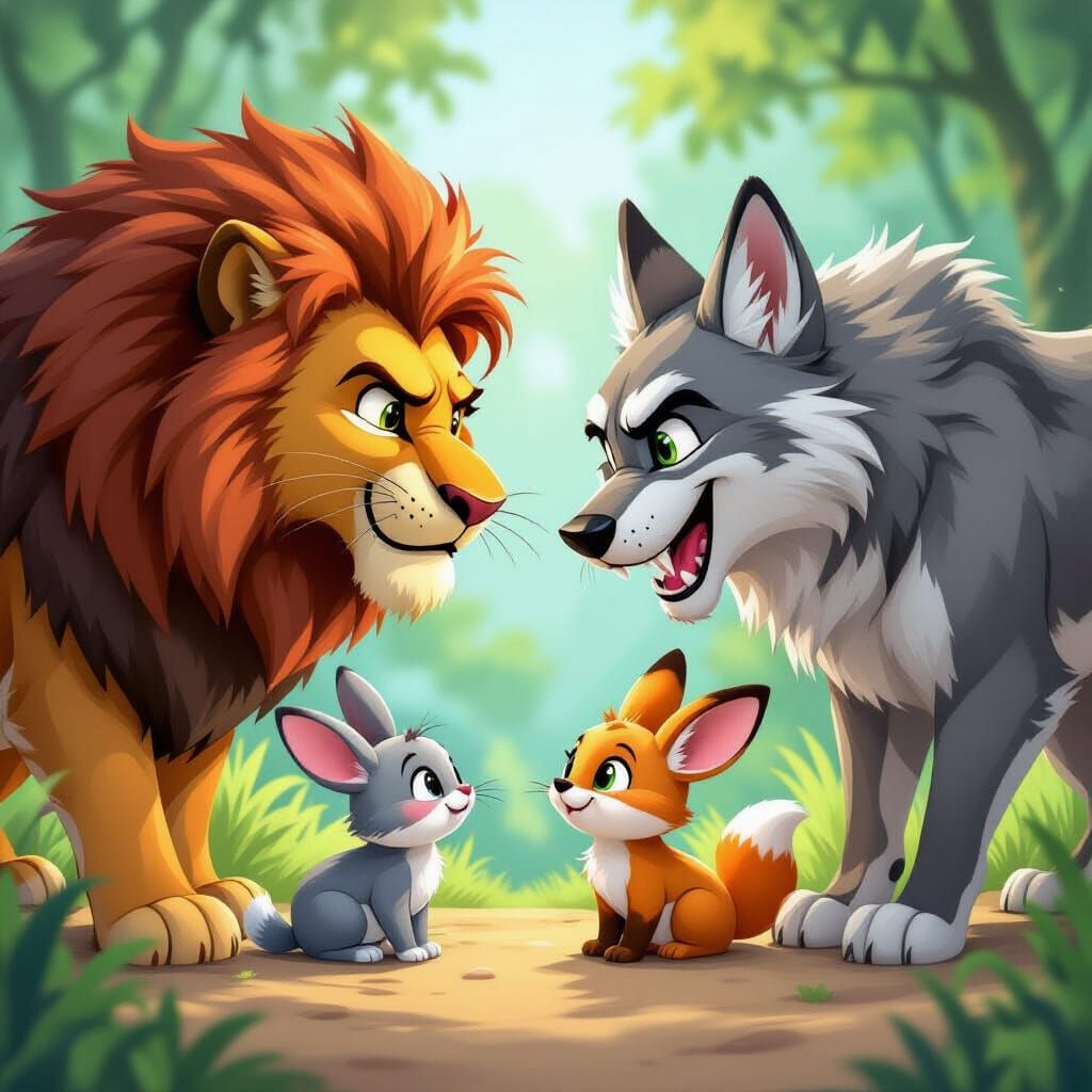 Wild Animals vs Cute Animals Cartoon Illustration