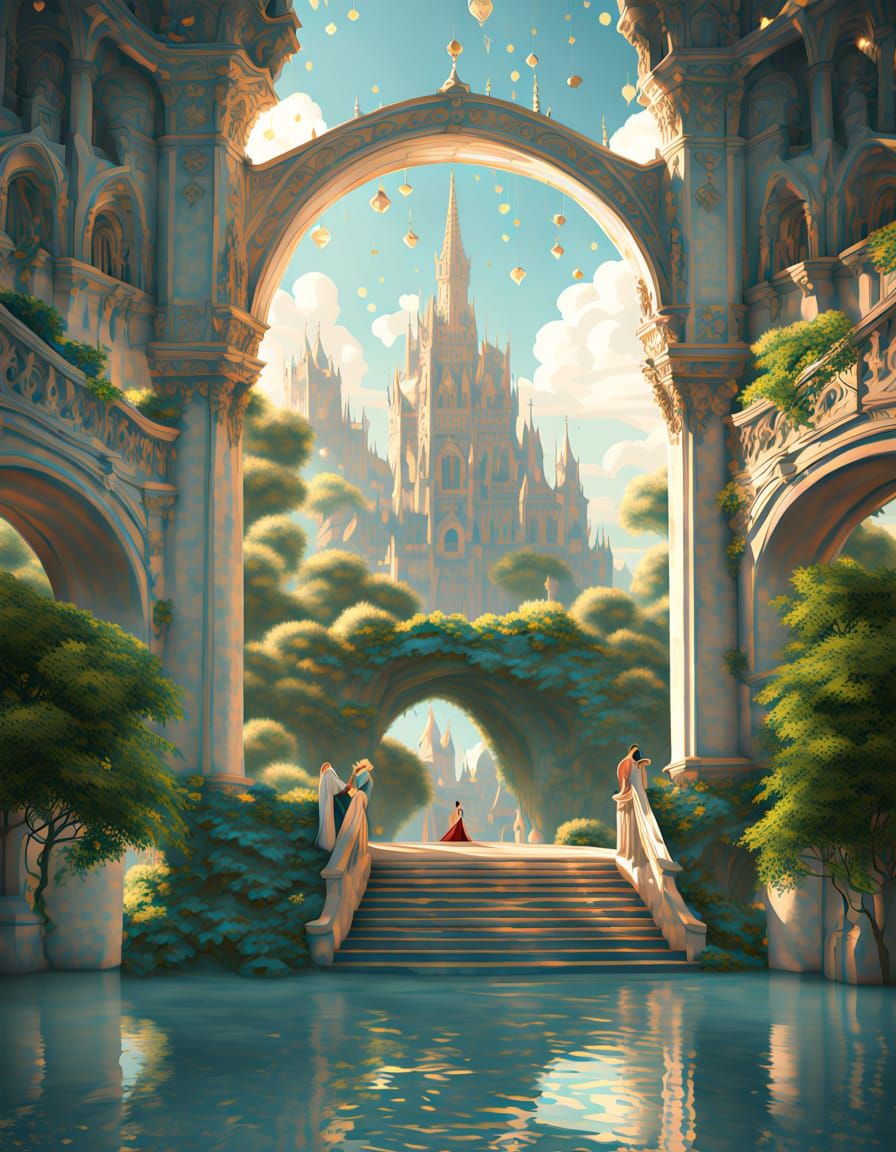 Sophisticated Book Cover with Magical Castle Temple and Radi...