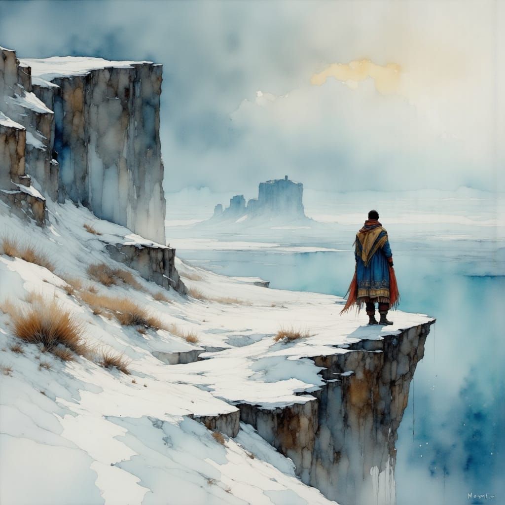 Siberian Shaman in a Blizzard Landscape, Painterly Style