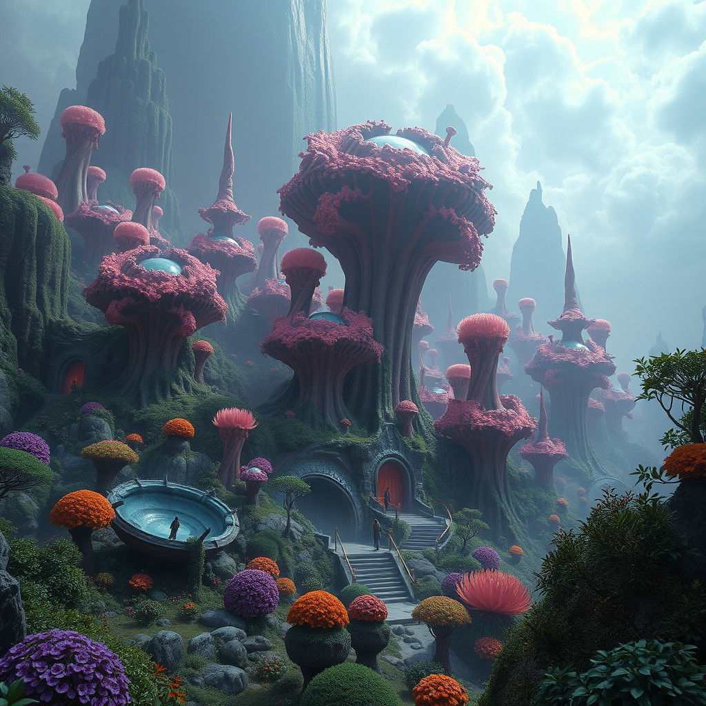 Ethereal Dystopian Landscape in Vibrant Digital Art Style