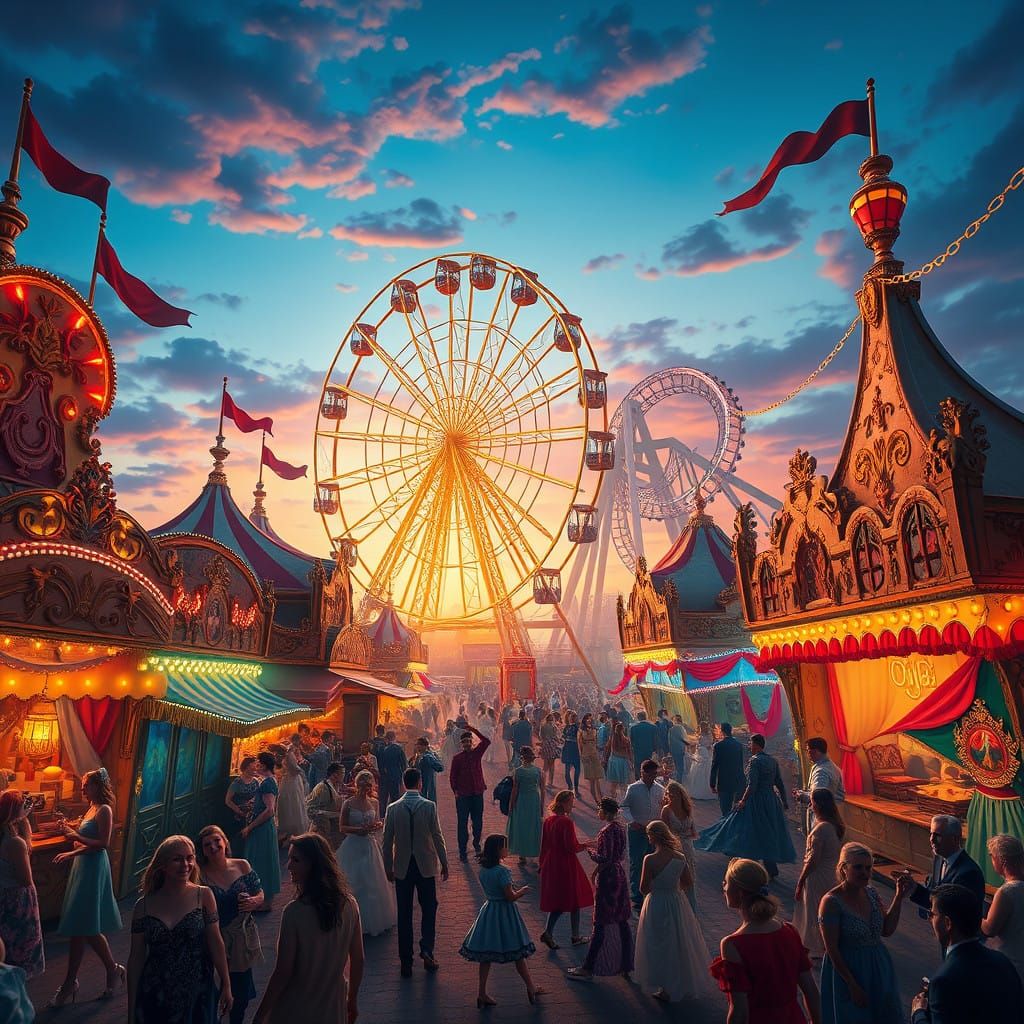 Whimsical Evening Carnival in Vibrant Baroque Style