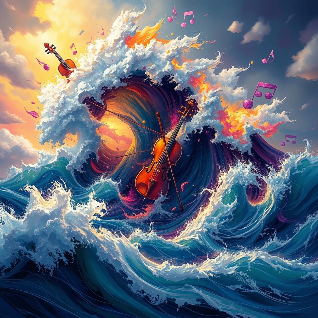 Dreamlike Ocean Symphony Unfolds in a Stormy Landscape