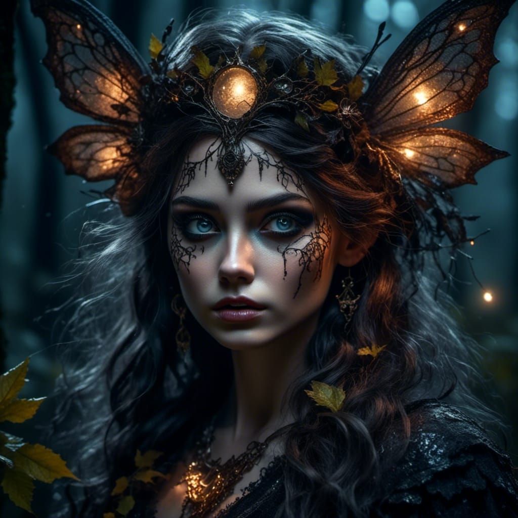 Gothic Dark Fairy in Moonlit Forest