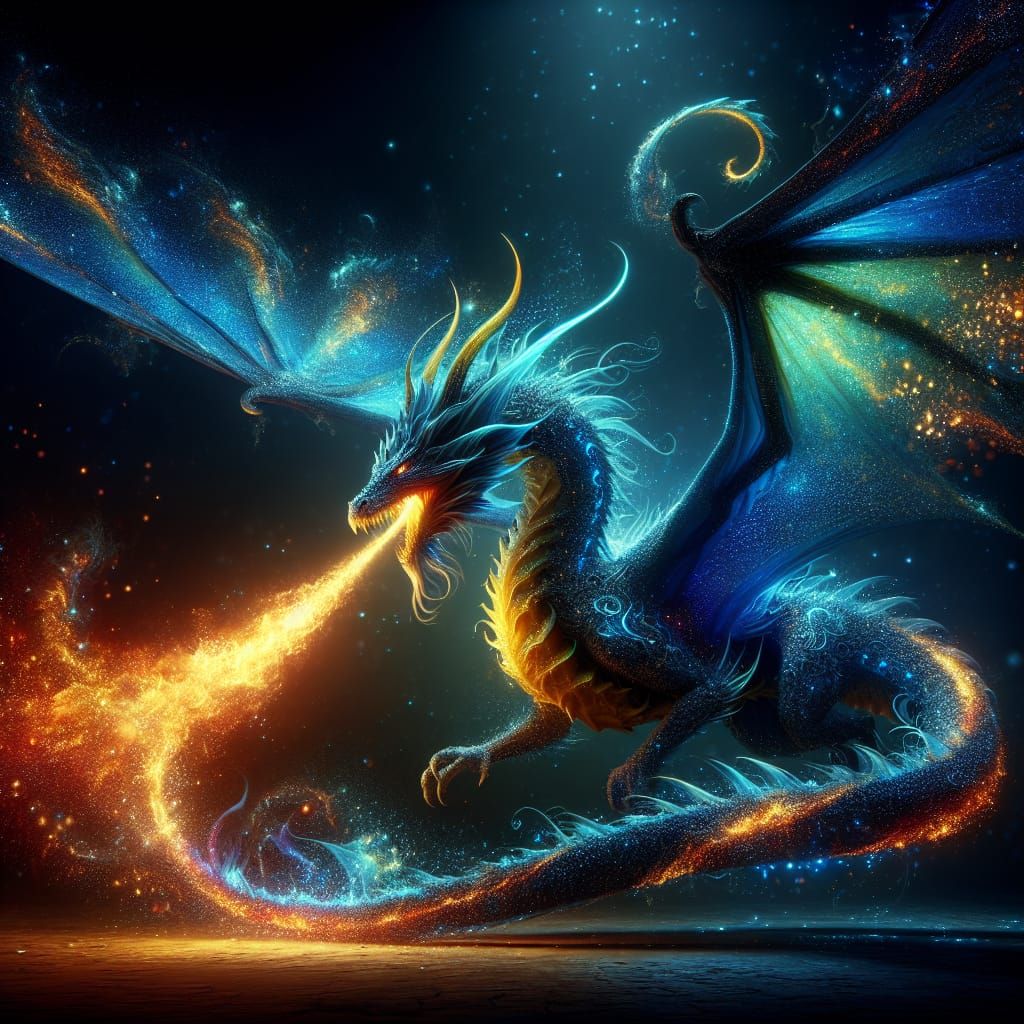 Bioluminescent Dragon Unleashes Crimson Fire Breath