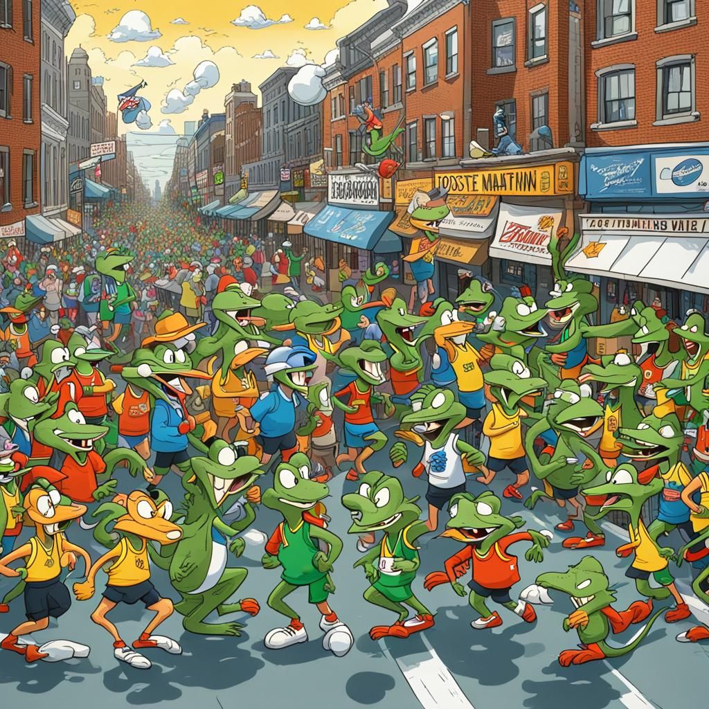 Looney Tunes Lizard People Discuss Weather at Marathon