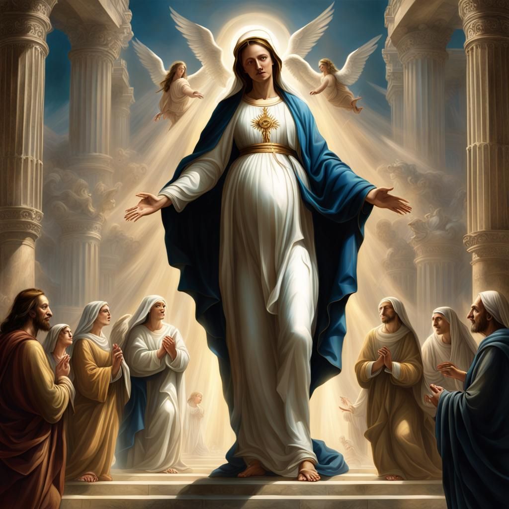 Pregnant Virgin Mary and Angel Gabriel: Dark Fantasy Art