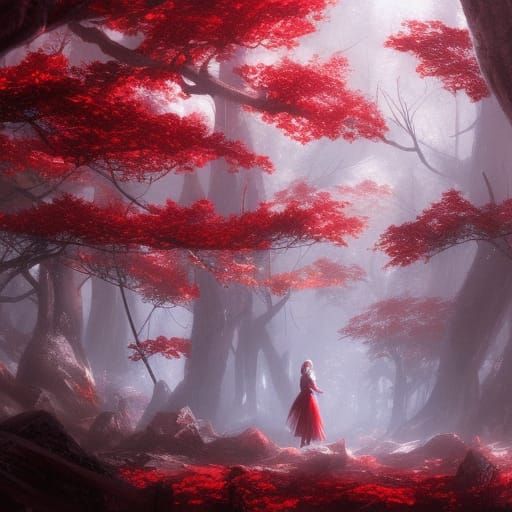 Lush Oriental Forest with Sakura and Cherry Trees