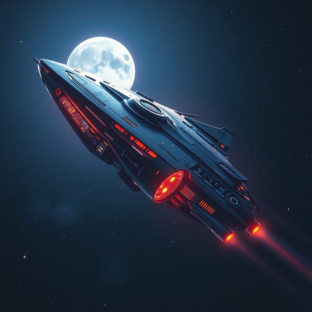 Futuristic Spaceship Soaring Through Starry Night Sky