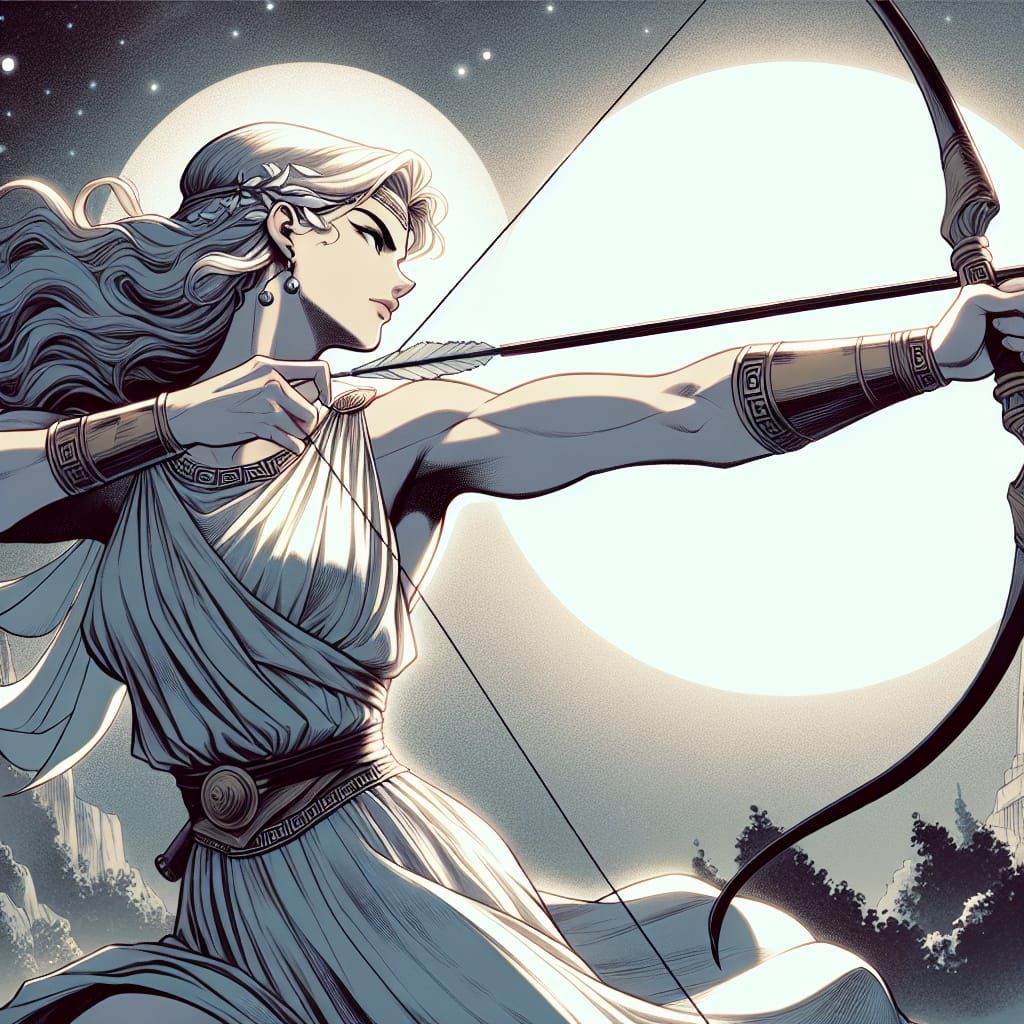 Greek Goddess Artemis Ready to Strike