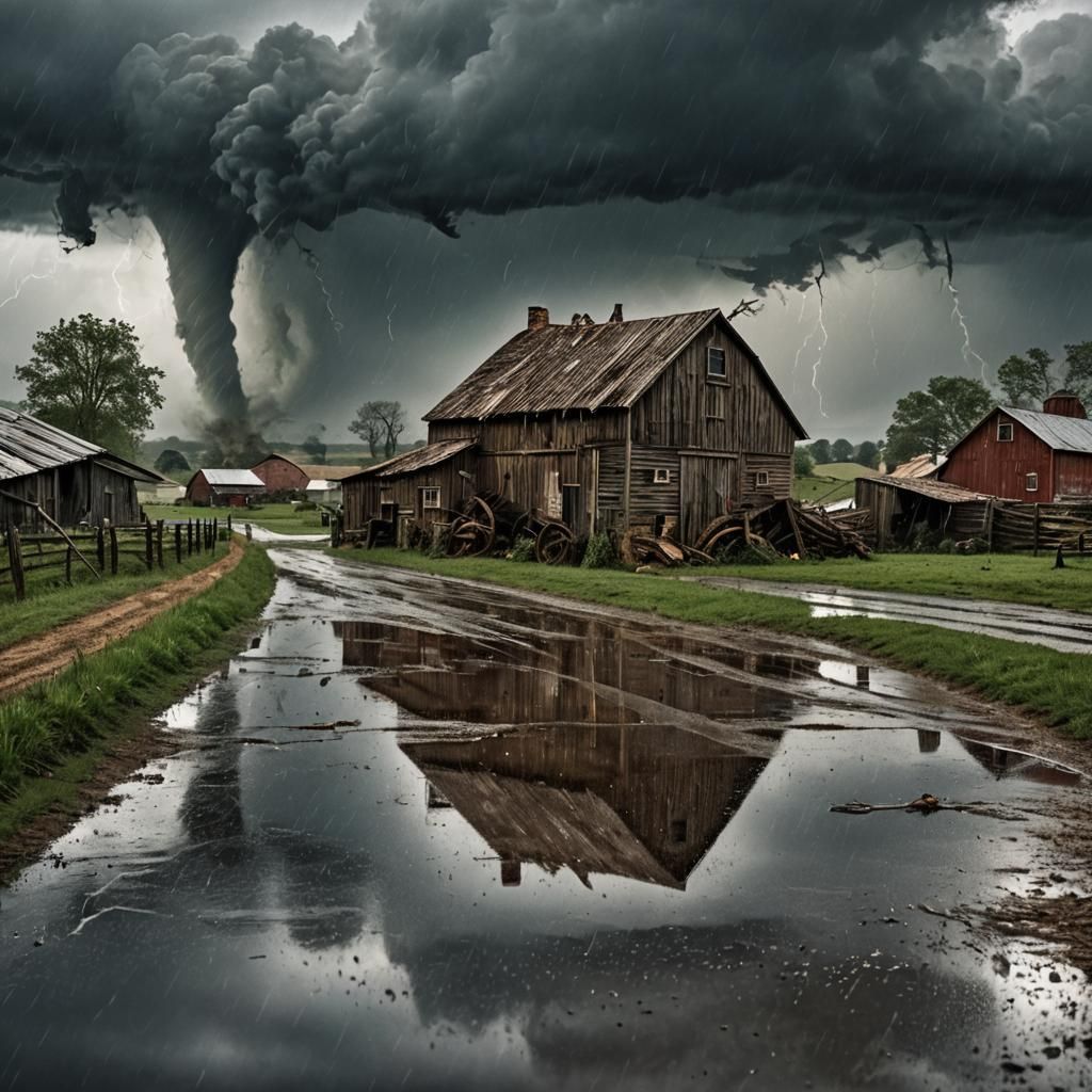 Hyperrealistic Tornado Devastates Farm in Dramatic Detail
