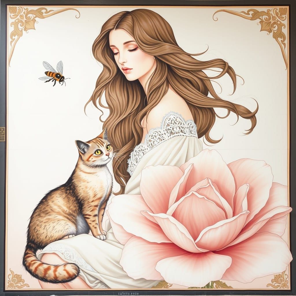 Ethereal Art Nouveau Goddess Among Blooming Florals