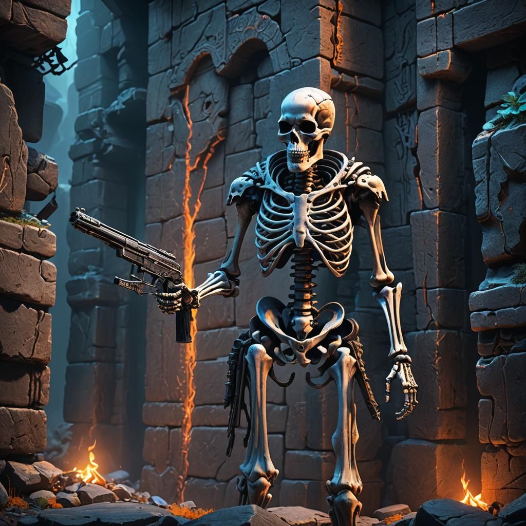 Skeleton Warrior in Mystical Realm: Dark Fantasy Art
