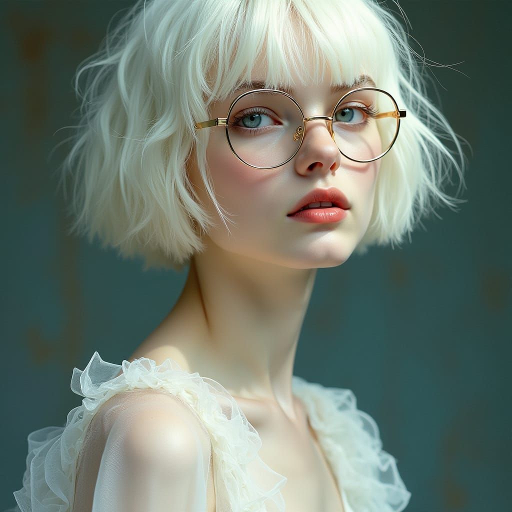 Ethereal Albino Beauty in White Silk