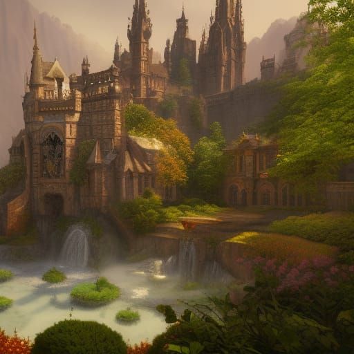 Fantastical Castle Gardens in Detailed Matte Painting
