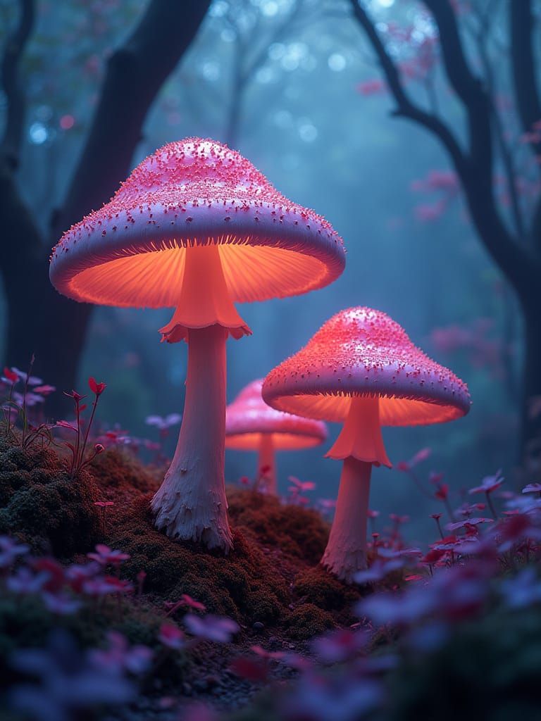 Mystical Forest of Glowing Mushrooms in Surreal Style